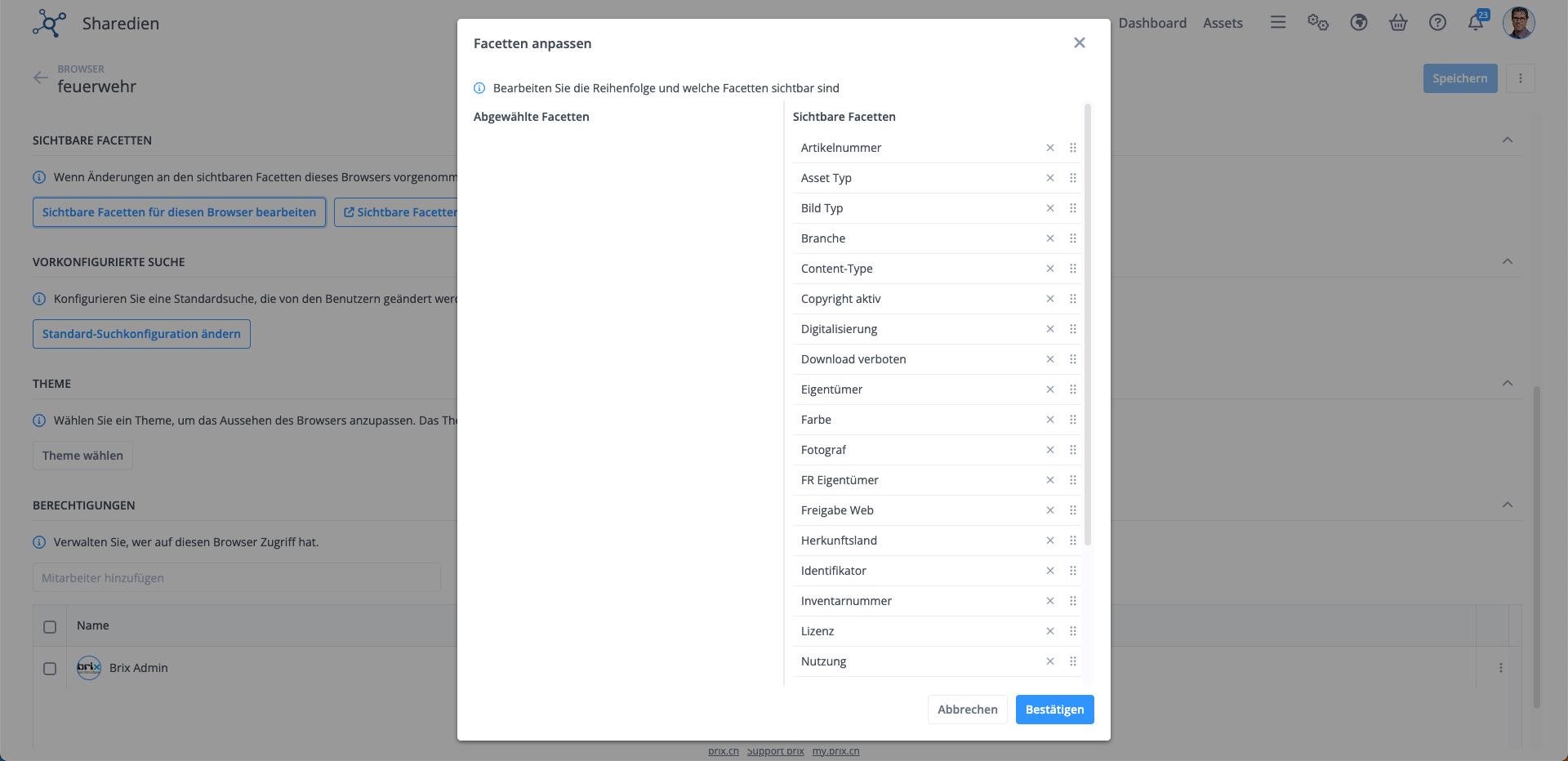 Sharedien Browser Facet Configuration DE