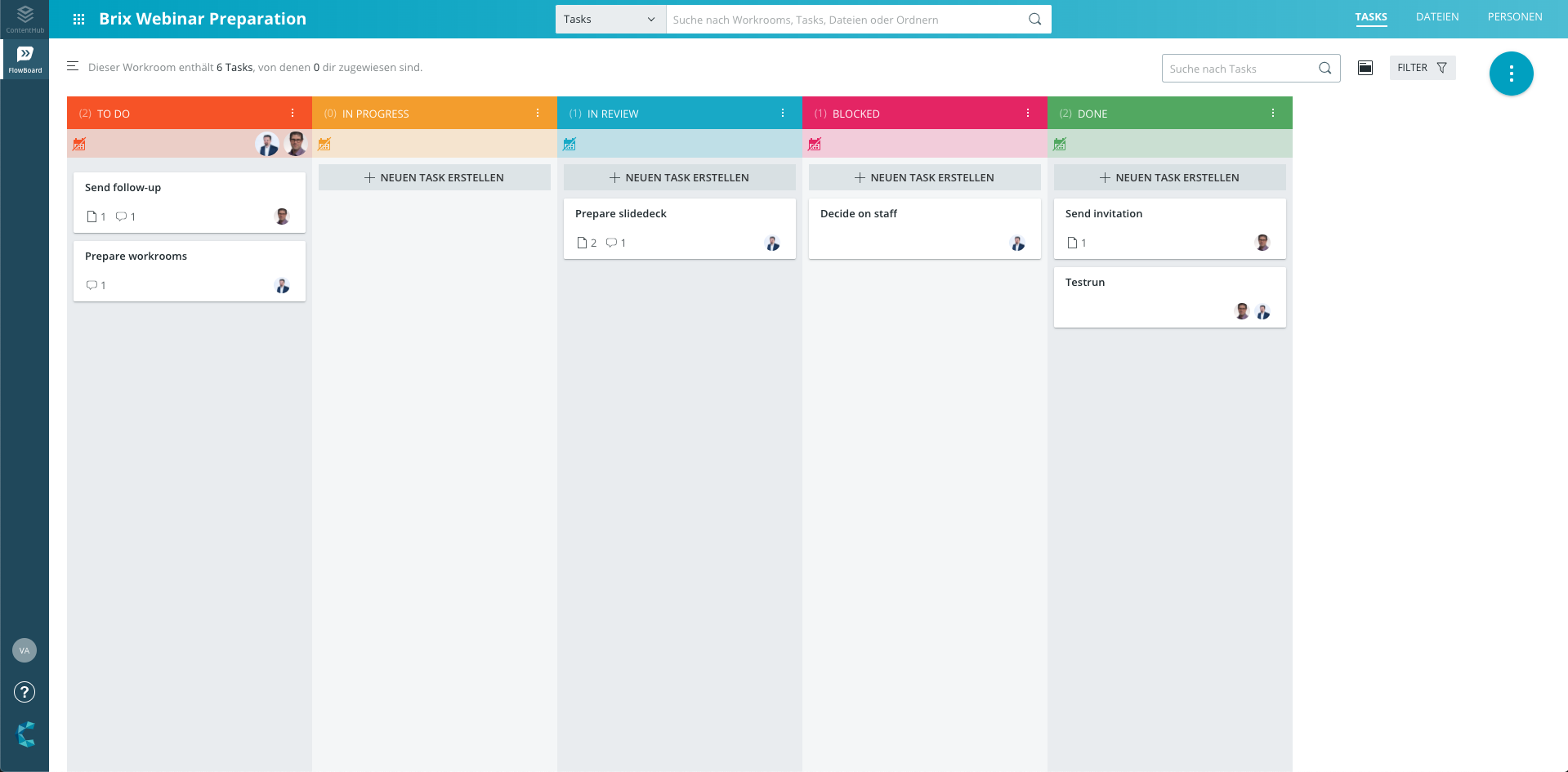 CELUM Workrooms Kanban Stream Ansicht