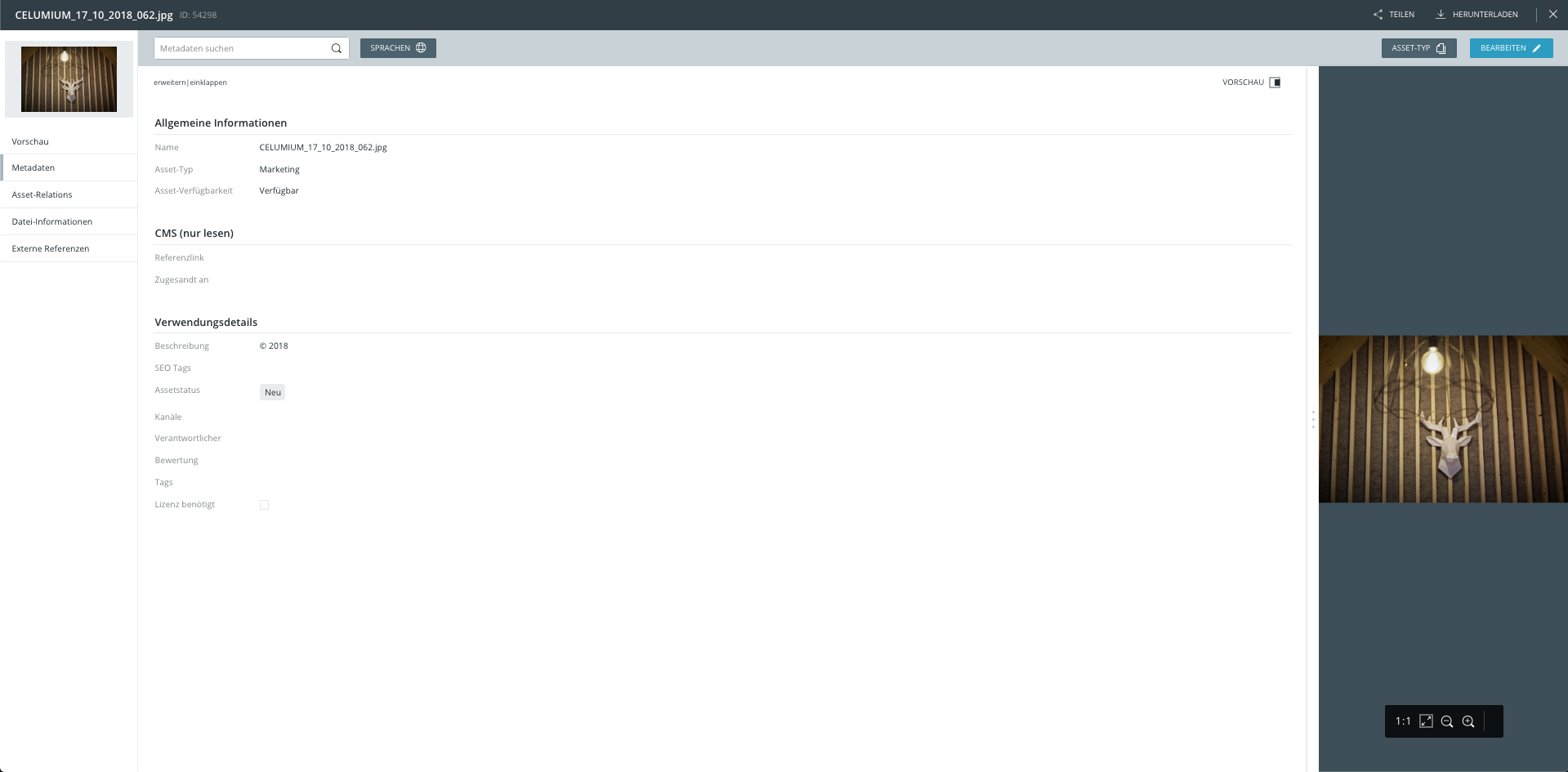 Metadaten Detailansicht