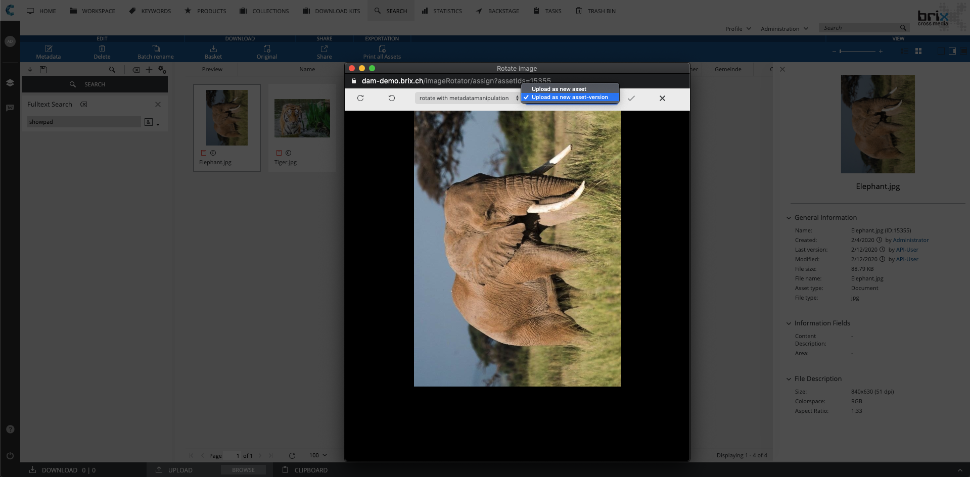 Image Rotator als neues Asset / neue Version speichern