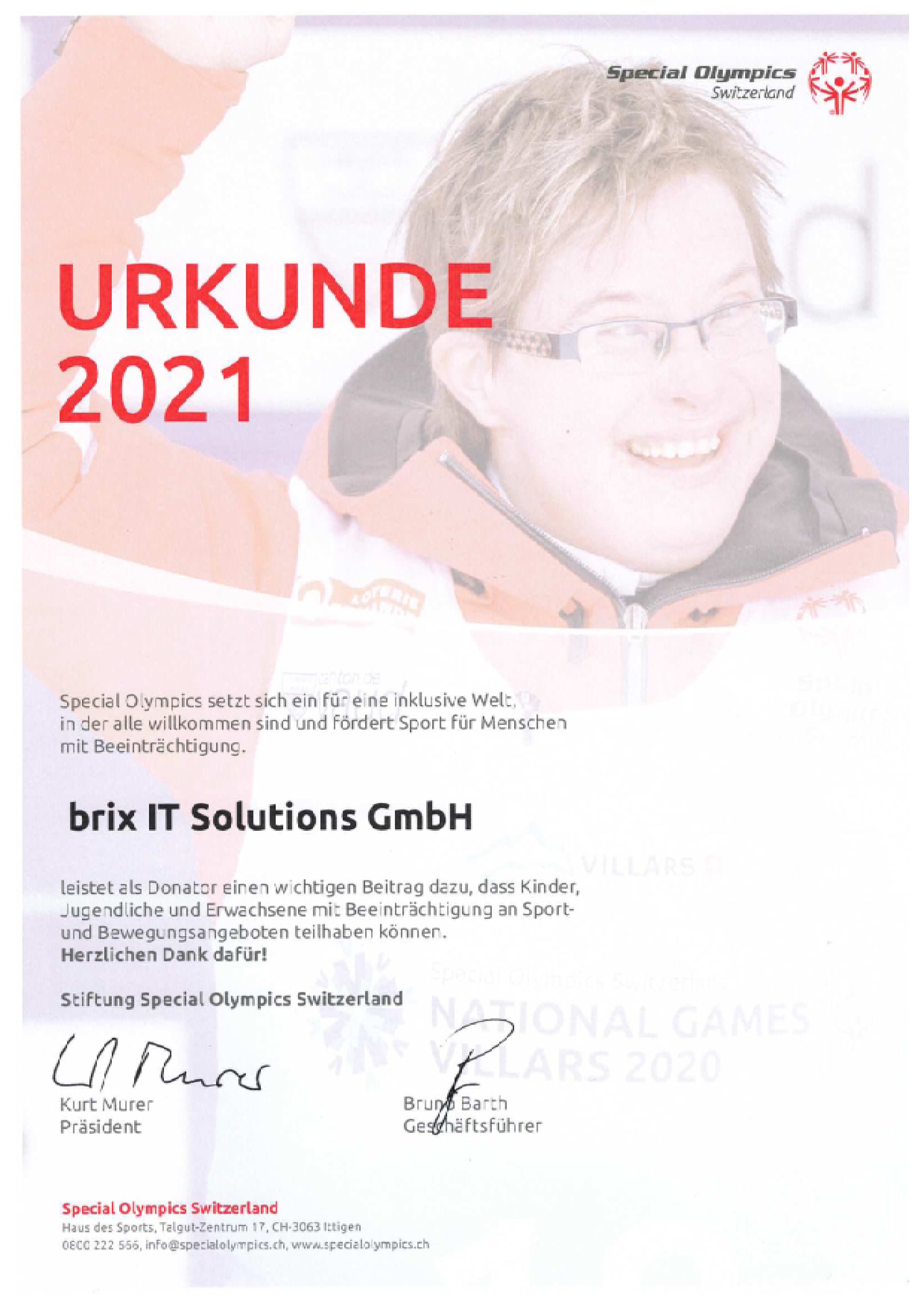 Urkunde special olympics